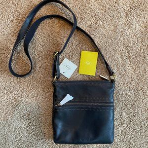 Fossil Voyager Small Black Leather Crossbody Bag